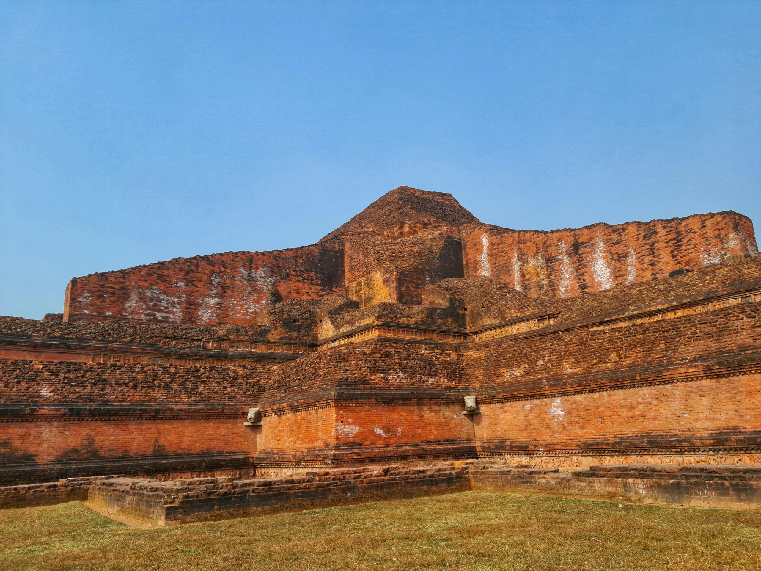 Nalanda monastery ruins courtyard red bricks
